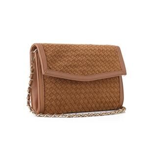 NEW HAUTE SHORE women's beth woven suede clutch bag in saddle